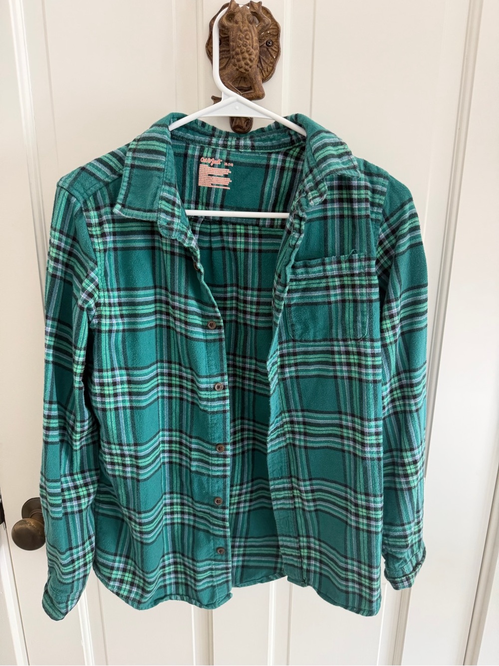 Youth boys Teal Plaid Button-Up Shirt - Casual Flannel Top